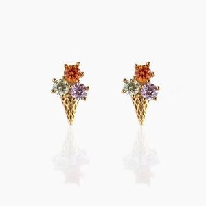 Tiny Ice Cream Cone Earrings with Multicolor Rhinestones